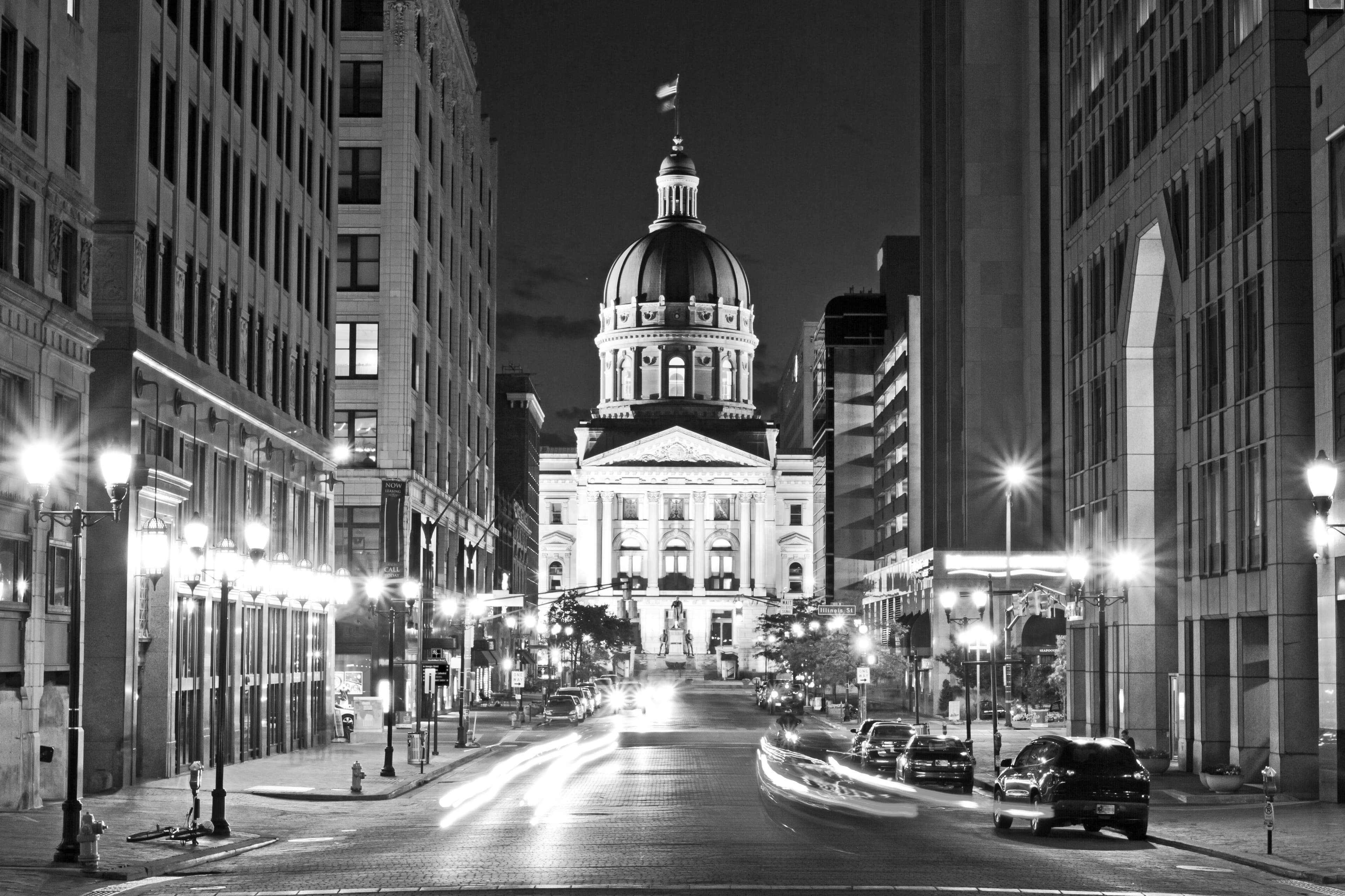 The Indiana Statehouse at night